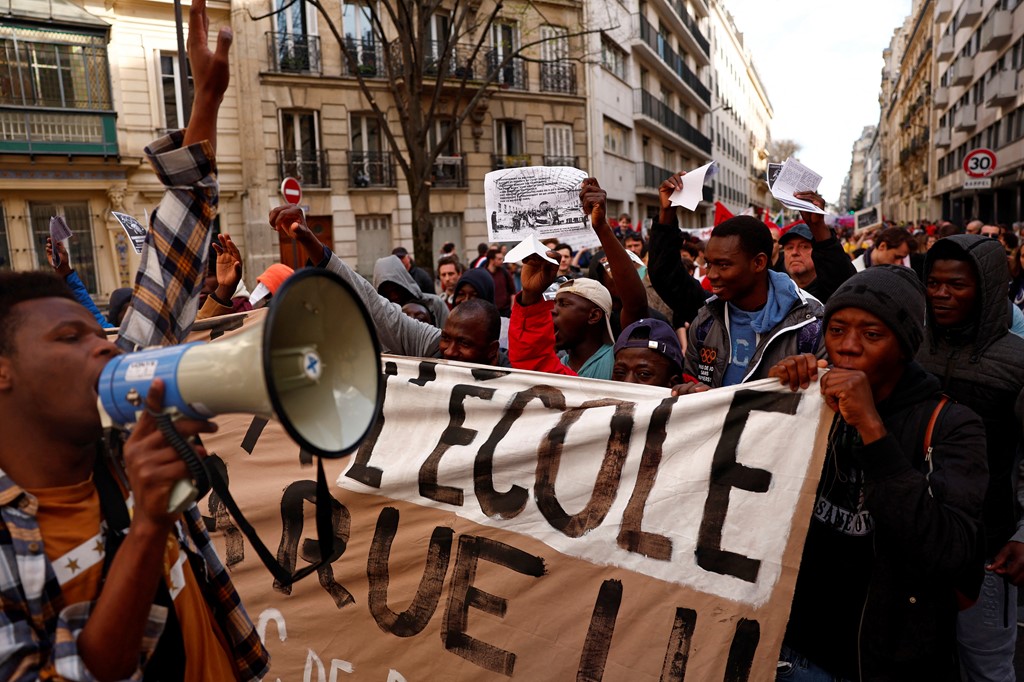 Civil servants attend a demonstration against school reforms in March