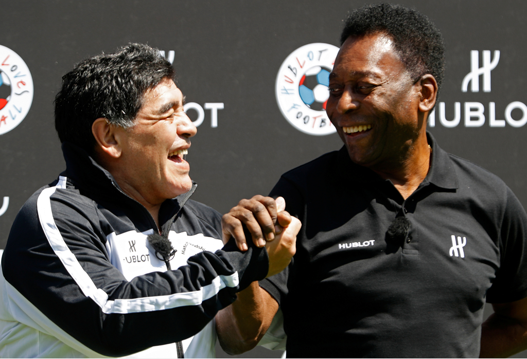 Diego Maradona and Pele attending a footballing event in 2016