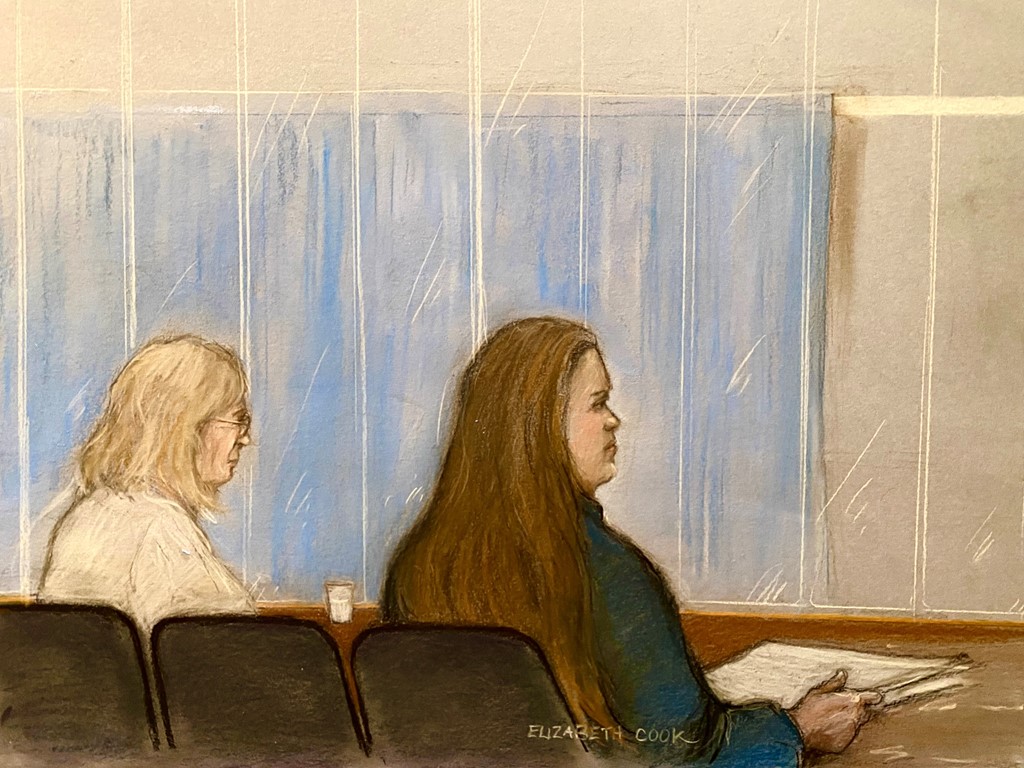 A sketch of defendants Karen Spragg and Julia Wandelt in court yesterday