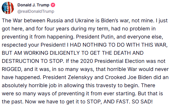 A recent Truth Social post from the president