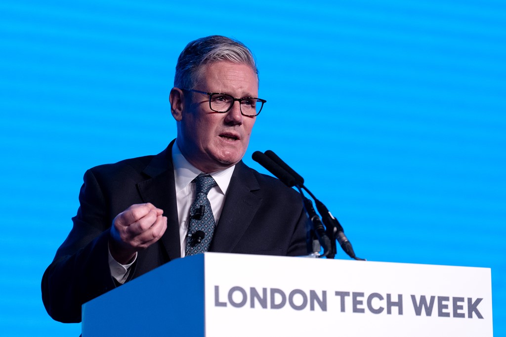 Keir Starmer announces the TechFirst programme teaching school pupils AI during a visit to the London Tech Week conference in June