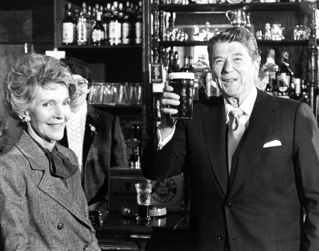 Ronald Reagan at a pub in Ballyporeen with his wife Nancy
