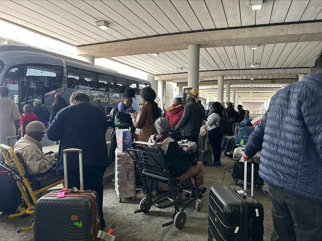 The passengers at Manchester Airport, hoping to bus back down to London