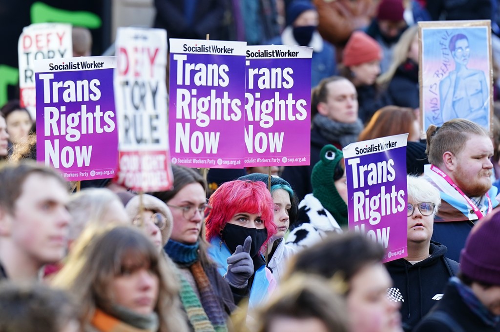 People take part in a demonstration for trans rights in Edinburgh in 2023