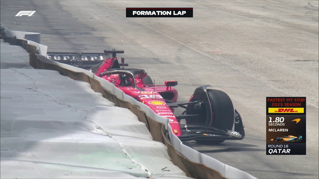 Video Charles Leclerc crashes on formation lap amid loss of hydraulics