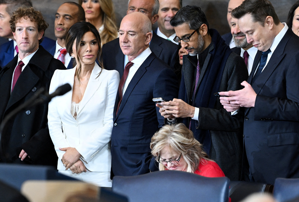 Mark Zuckerberg, Jeff Bezos and Elon Musk at Trump's inauguration
