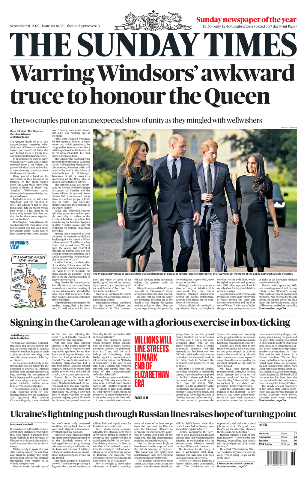 The Sunday Times jornais ingleses morte rainha Elizabeth ascensão Charles III
