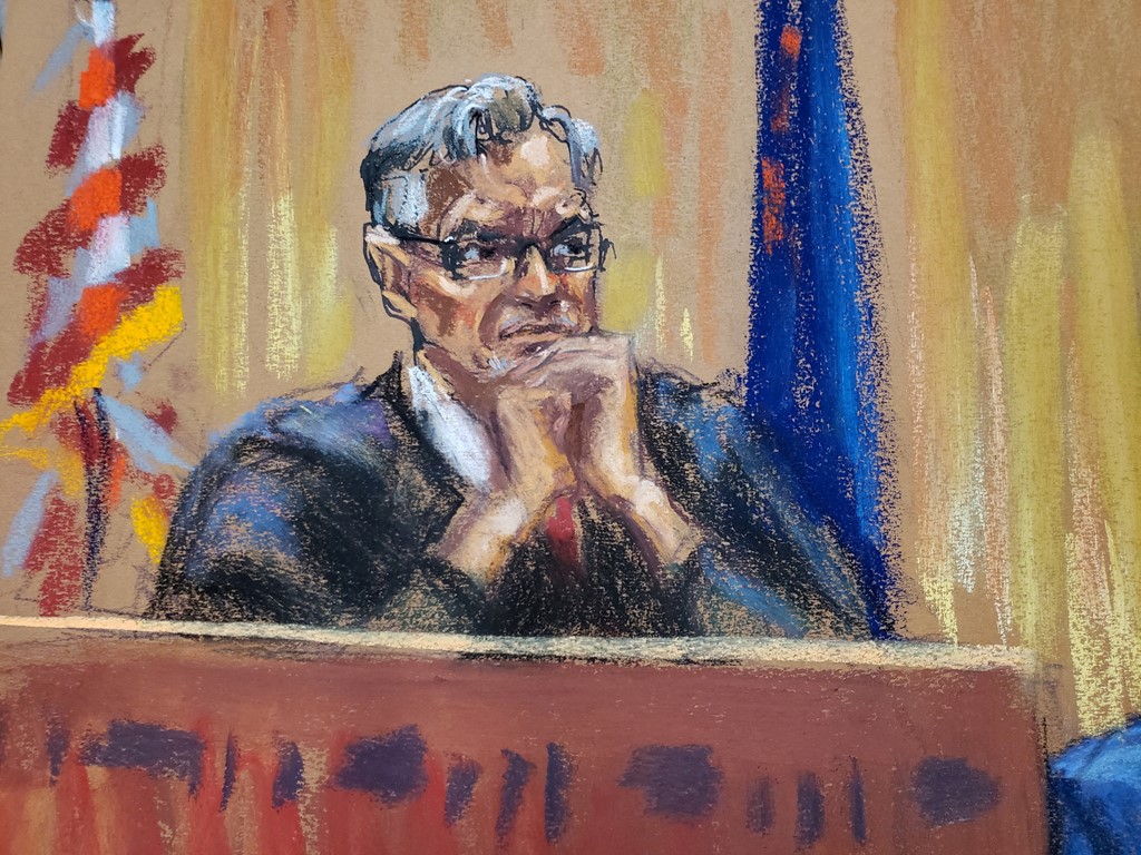 Judge Juan Merchan sketched during the Trump Organization's trial last November 