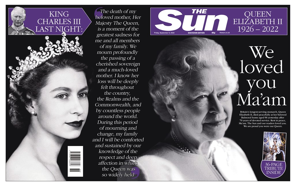 Cobertura imprensa britânica morte rainha Elizabeth II capas primeiras páginas jornal The Sun