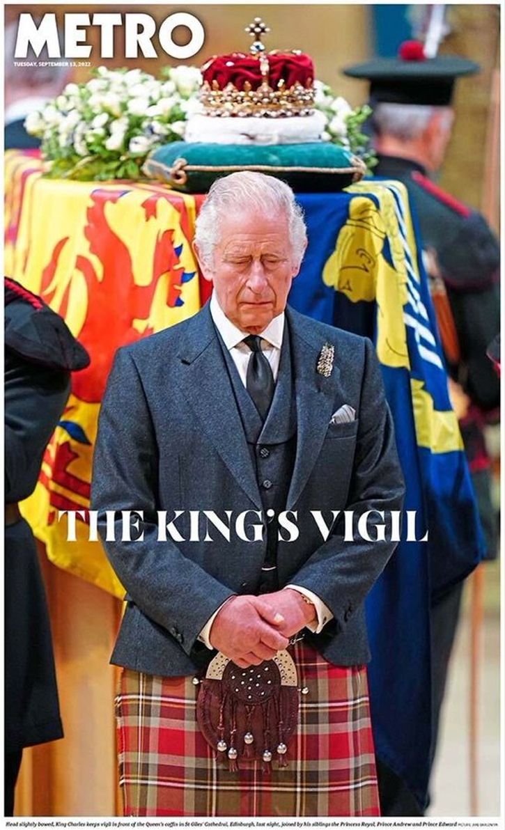 Metro jornais britânicos vigília rainha Elizabeth rei Charles monarquia realeza