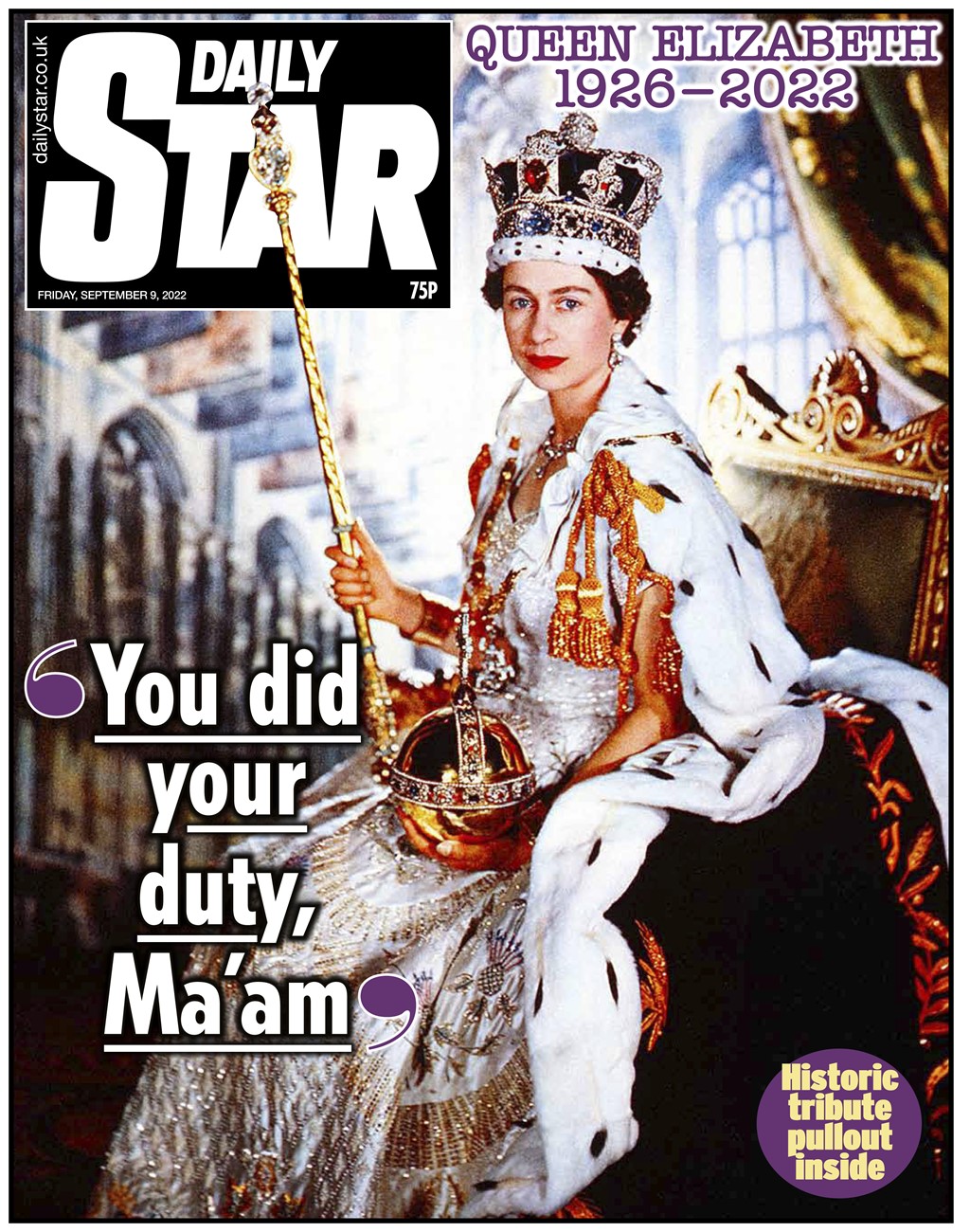Cobertura imprensa britânica morte rainha Elizabeth II capas primeiras páginas jornal Daily Star