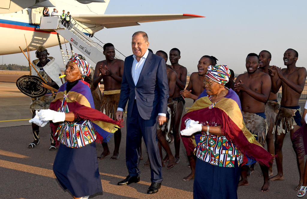 Mr Lavrov arrives at the Waterkloof Airforce Base in South Africa