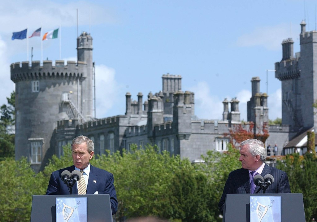George W Bush with Bertie Ahern, the Irish PM, at Dromoland Castle in Co Clare