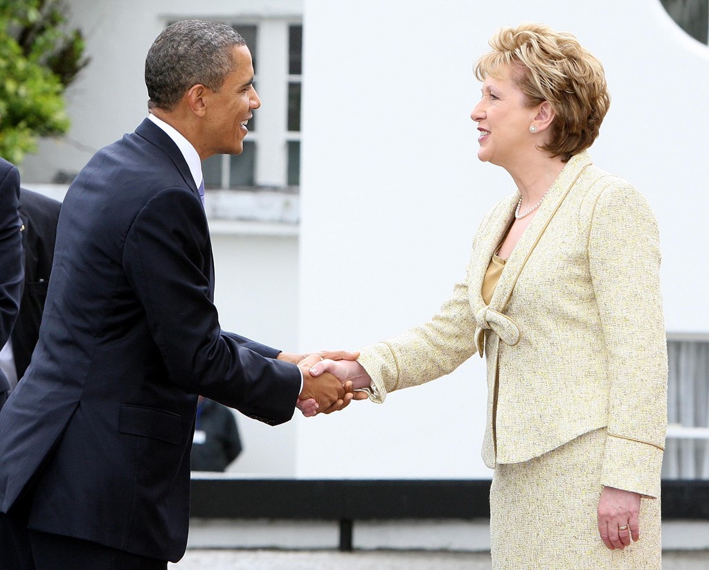 Barack Obama meets Mary McAleese, the Irish president, at Aras an Uachtarain, Ireland