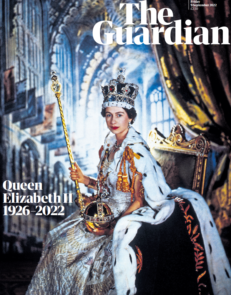 Cobertura imprensa britânica morte rainha Elizabeth II capas primeiras páginas jornal The Guardian