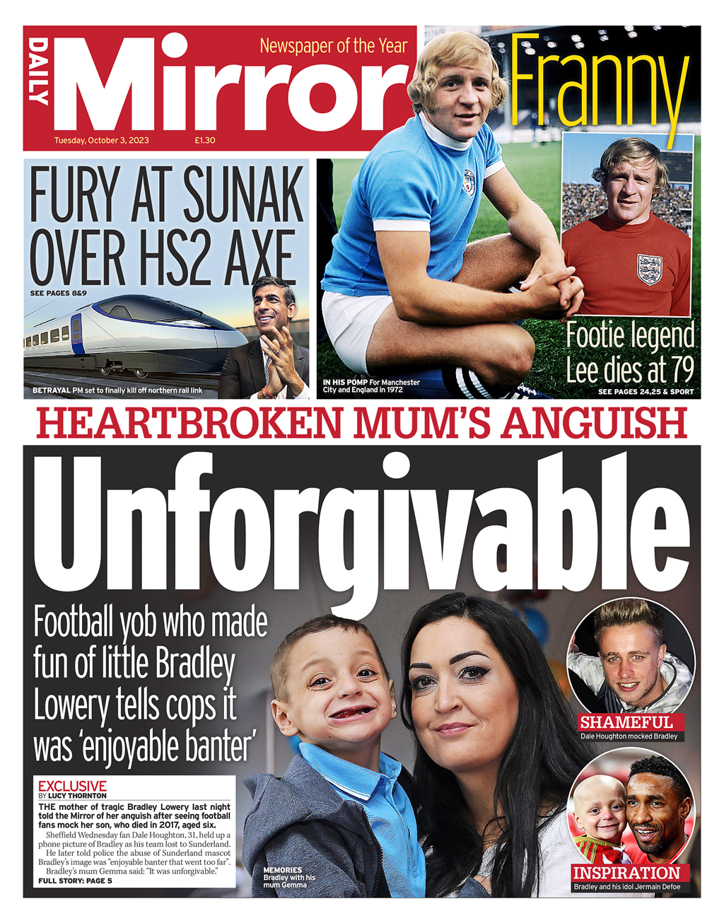 Mirror Football - Here's this morning's The Mirror back page