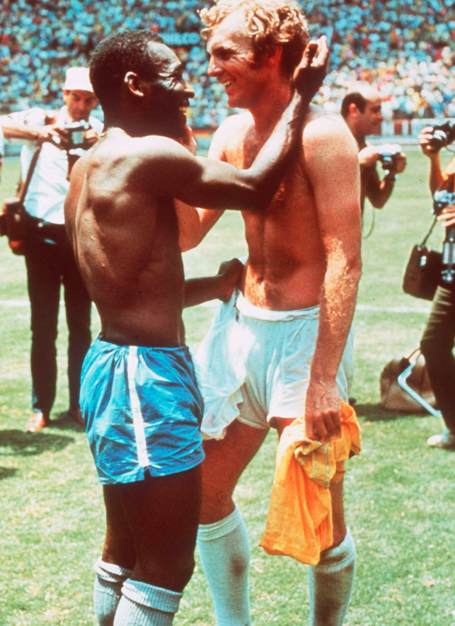 Former England captain Bobby Moore and Pele swaps shirts after match in 1970