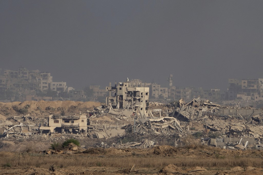 Destruction in Gaza as seen from southern Israel