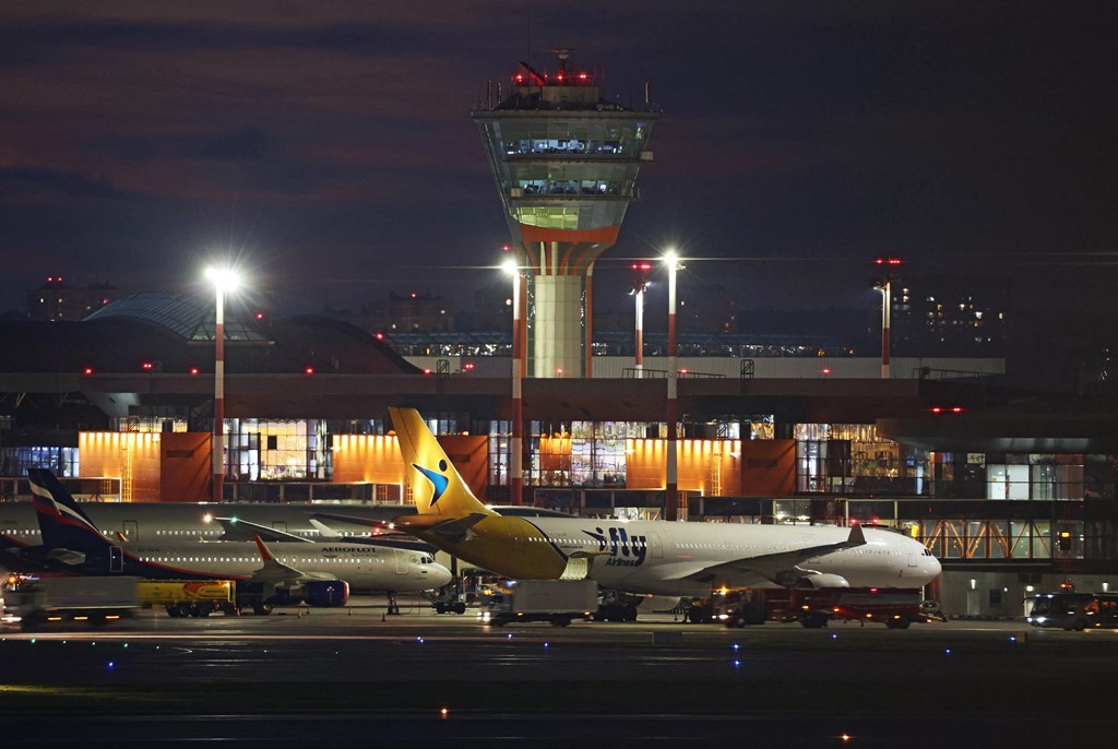 Planes parked at Sheremetyevo International Airport outside Moscow in July