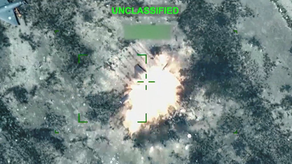 An explosion following what the US says is a strike on an Iranian one-way attack drone at an unknown location