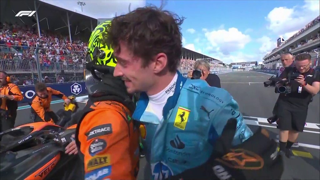 Charles Leclerc congratulating Lando Norris