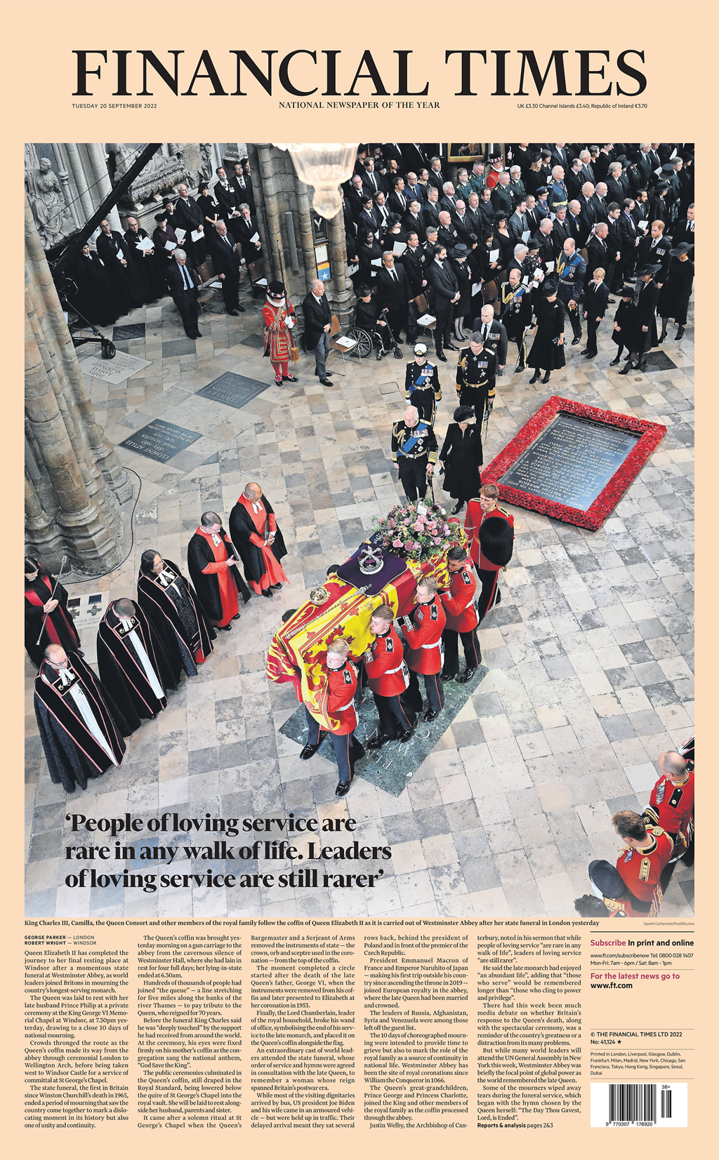 Financial Times Jornais britânicos enterro rainha Elizabeth monarquia Reino Unido 