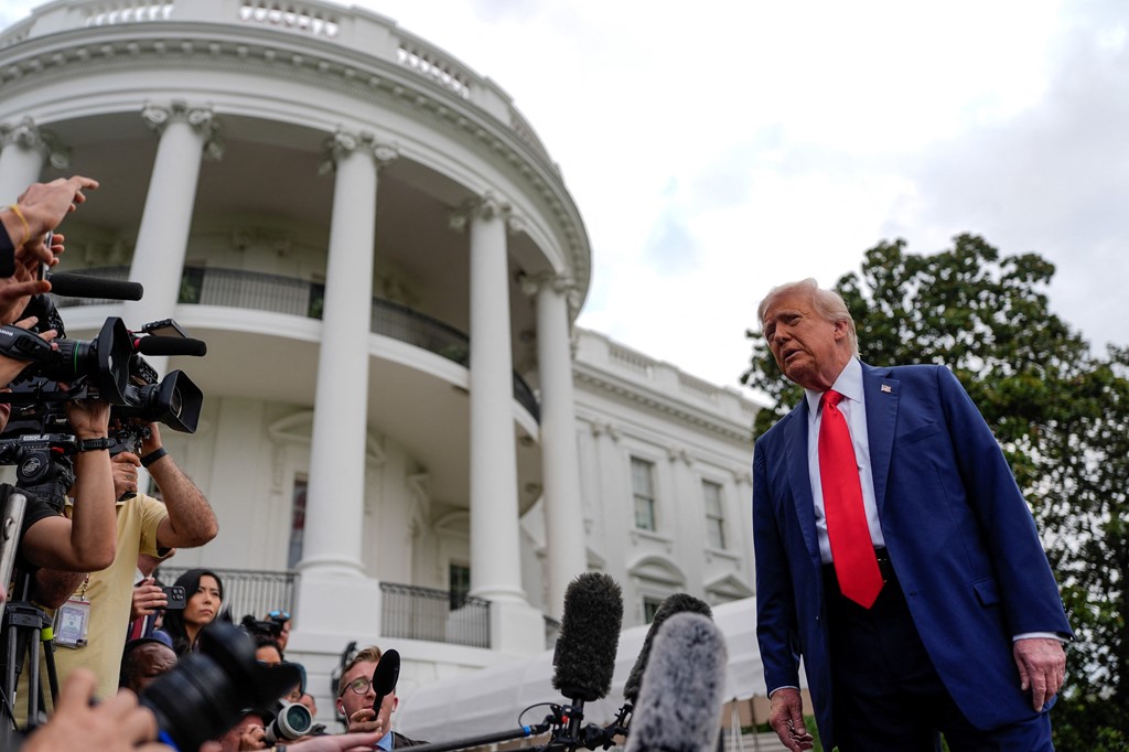 Trump speaks to reporters yesterday