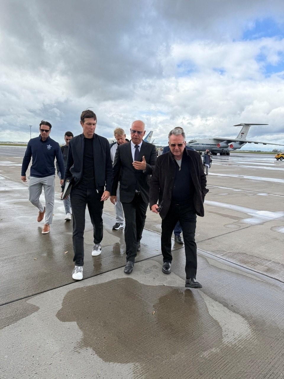 (L-R) Jared Kushner, Kiril Dmitriev and Steve Witkoff