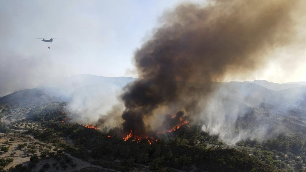 Fires across Rhodes are generating thick smoke