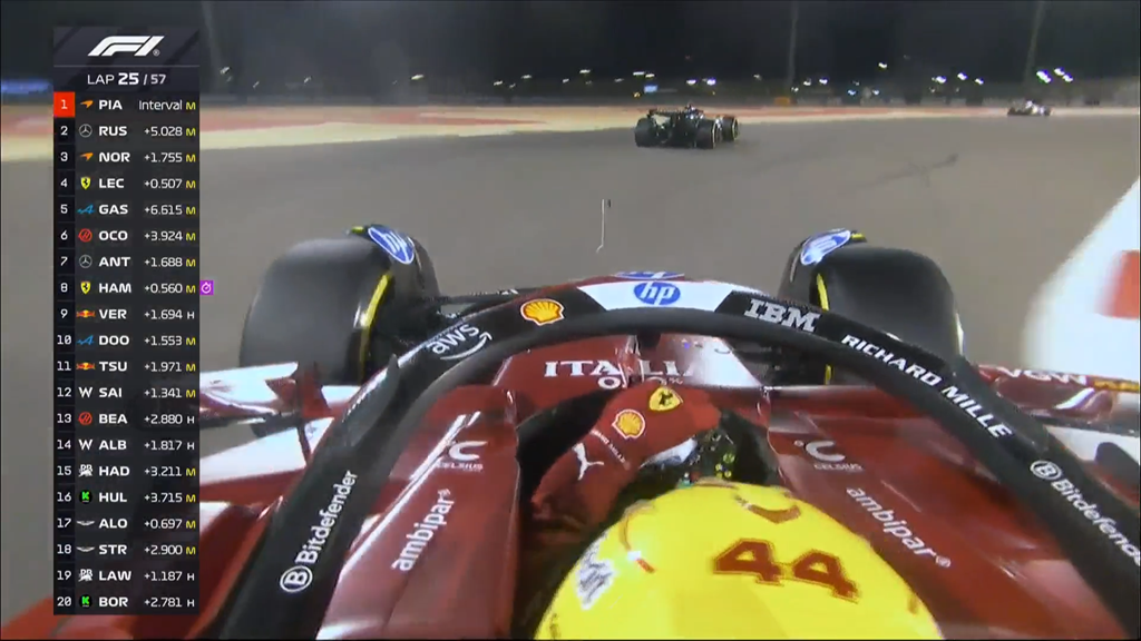 Lewis Hamilton overtakes Kimi Antonelli for P7 at Sakhir circuit