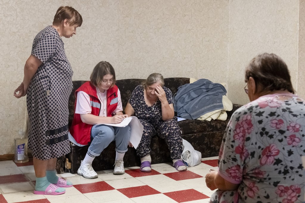 Russian Red Cross workers have been helping those who fled Kursk