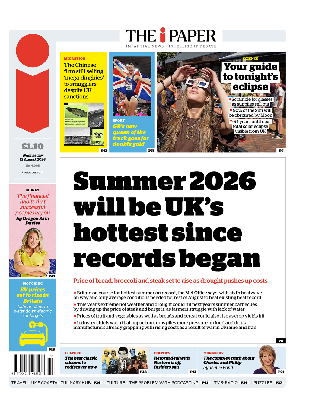The i Paper front page — 12-Aug-2026